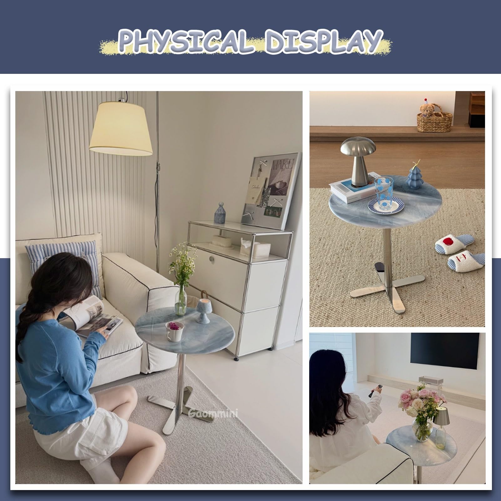 Mesa de cóctel de Bar Mesa de Bebidas de café Mesas auxiliares con Base de Acero Inoxidable, Mesa de Comedor Mesa de bistró de fácil Montaje para Espacios pequeños(Azul)