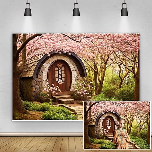 TTQYFNM Telón de fondo de primavera de 8 x 6 pies para jardín, flores de cerezo rosa, camino de piedra, paisaje natural, fondo de fotografía para