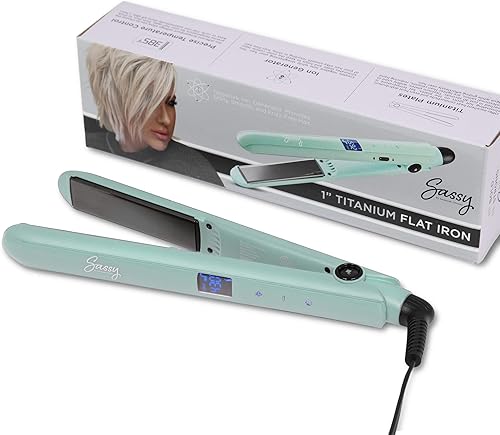 Sassy - Plancha plana de titanio de 1 pulgada, alisador de cabello ajustable con generador de iones, pantalla de cristal líquido con 10 ajustes de