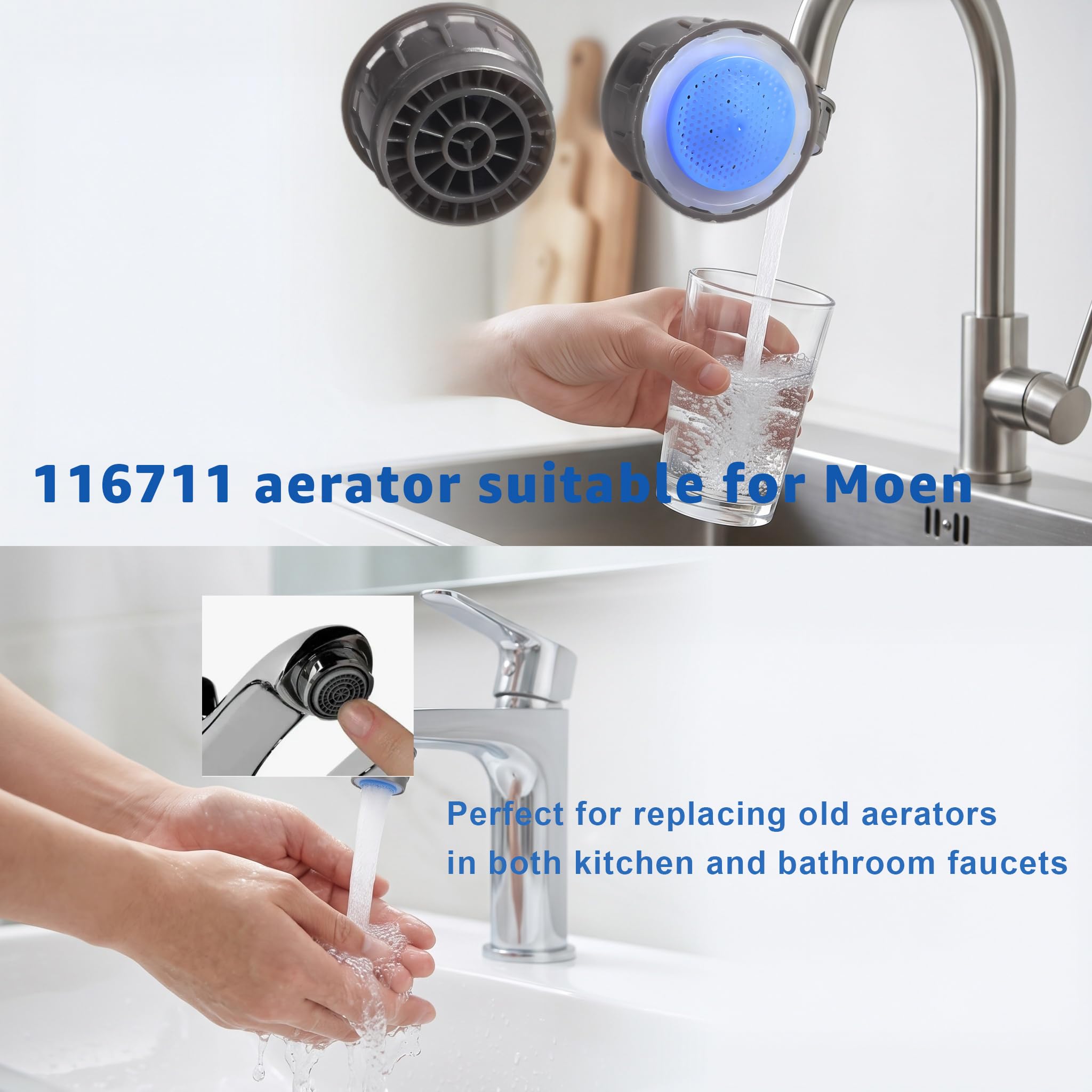 LaWana 116711 Wasserhahn-Luftsprudler für Moen, 1,5 GPM wassersparender Belüftereinsatz, Ersatz für Küchen- und Badezimmerarmaturen, 2 Stück, kompatibel mit Moen 116711 Wasserhahn-Teilen (Blau 116711)