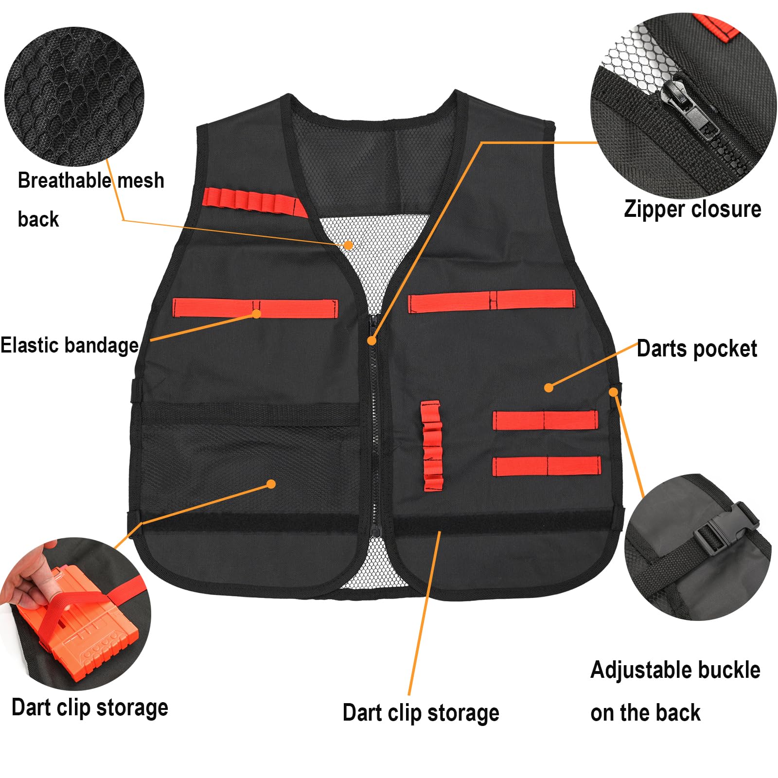 LUUFAN Kit gilet tattico con cerniera per pistole Nerf con freccette di ricarica, cinturino da polso, clip di ricarica, maschera tattica e occhiali protettivi per ragazze, festa di compleanno, regalo