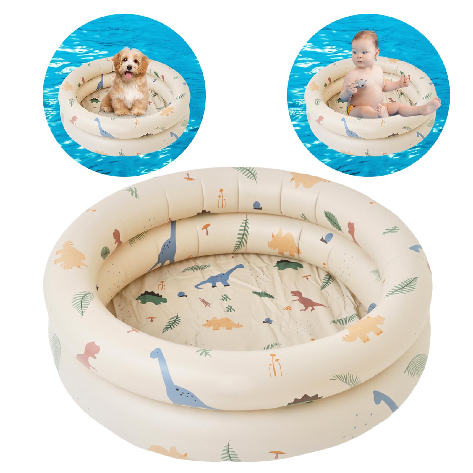 Satiskid Piscinas infantiles inflables para bebés, piscina inflable redonda, interior y exterior, jardín, patio trasero, piscina de juegos acuáticos, herramientas de agua de verano (beige)
