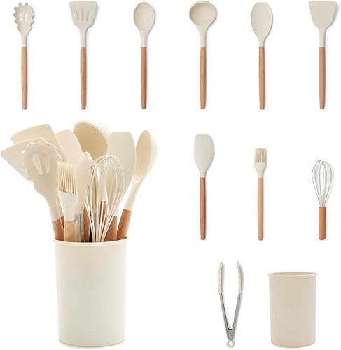 GreenLife Juego de utensilios de silicona de 11 piezas, herramientas de cocina antiadherentes, cucharón, volteador, espátula, cuchara, servidor de