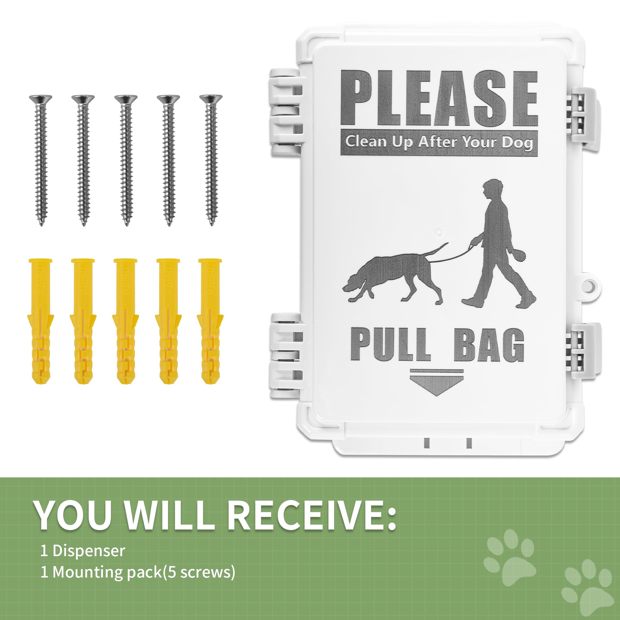 Dispensador de bolsas para excrementos de perro, dispensador impermeable de bolsas para perros para exteriores, con capacidad para hasta 8 rollos de bolsas de residuos, pared al aire libre, estaca,