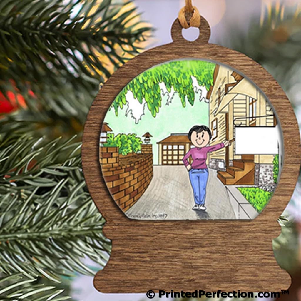 PrintedPerfection.com Personalized New Home - Female Wooden Snow Globe Shaped Christmas Ornament