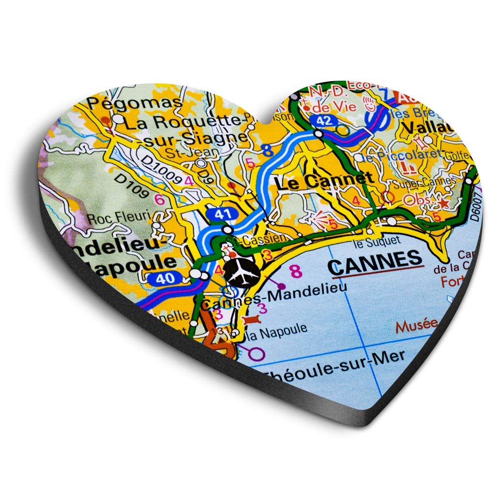 Destination Vinyl Ltd Multicolor 1 X Heart Mdf Magnets - Cannes Resort Town France French Travel 44512
