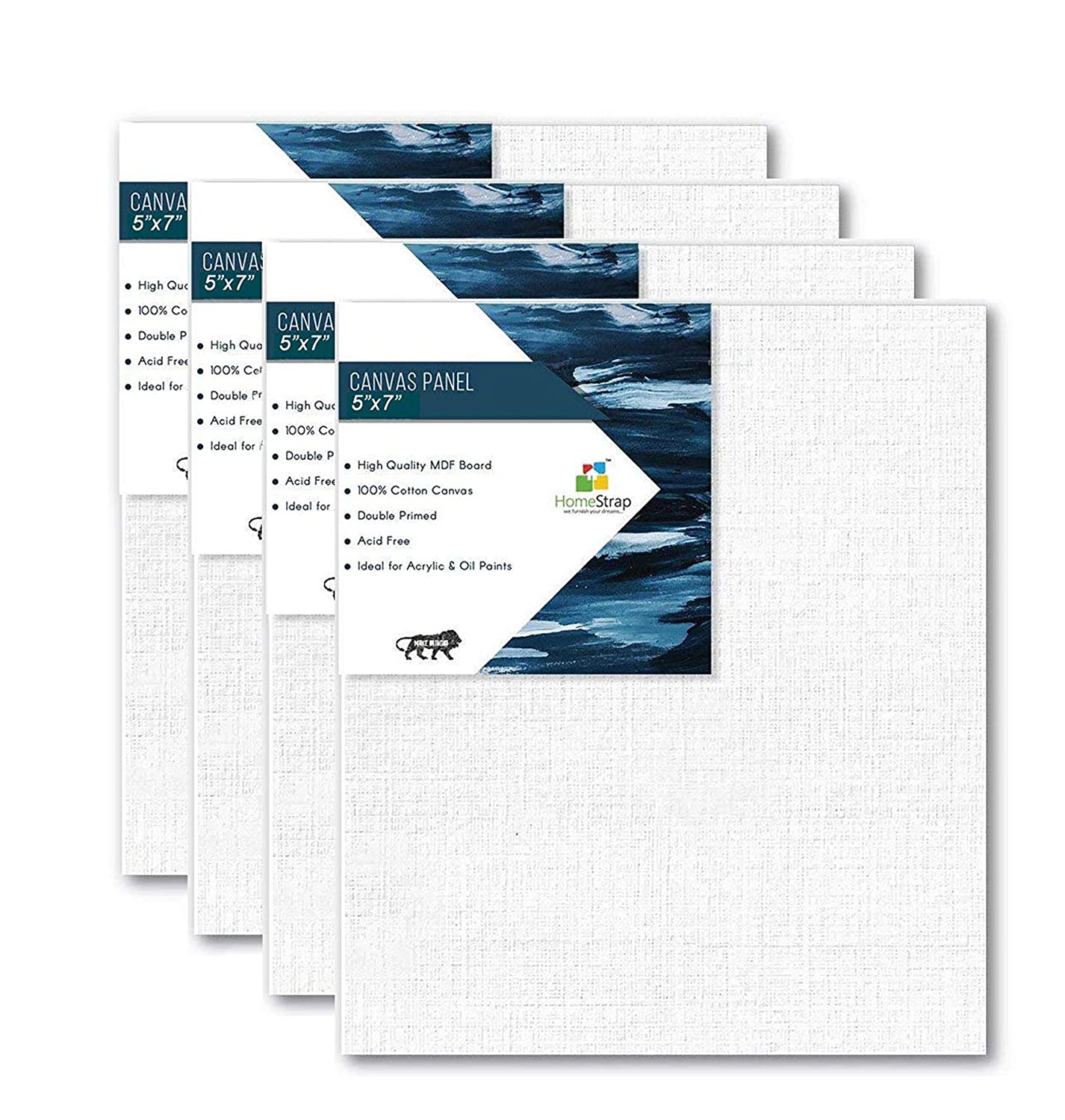 Homestrap Cotton Canvas Board Medium Grain 5 X 7 Inch - Pack of 4 - White
