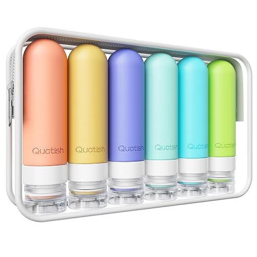 Quatish Travel Bottles for Toiletries 6 Pack, Original Patented Leakproof 3 oz Tsa Approved Travel Size Containers, BPA Free Silicone Shampoo and Conditioner Bottles, Camping Essentials