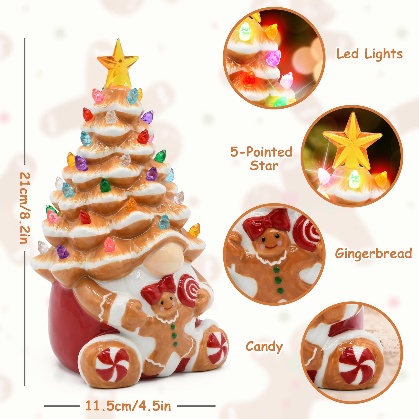 Décorations de Noël en forme de bonhomme en pain d'épices pour l'intérieur, nain de Noël lumineux en céramique, décoration de table de cuisine rustique, pour femme, famille, amie