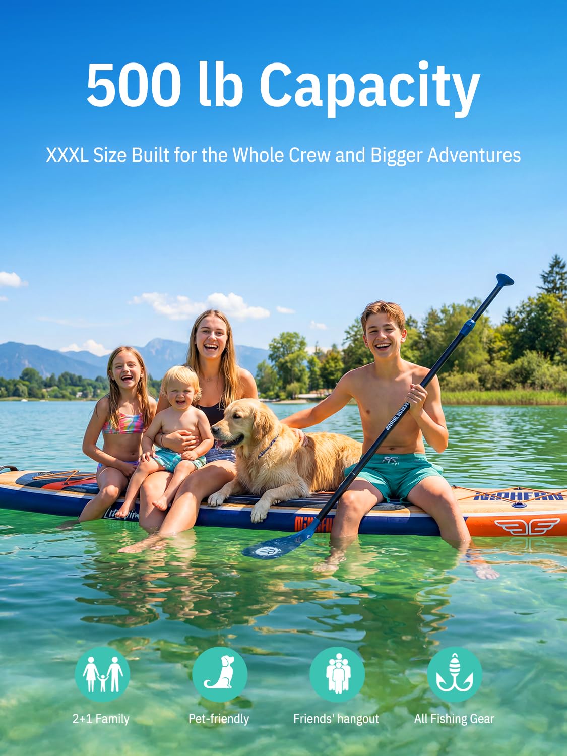 Niphean (Extra Large) Inflatable Paddle Board, SUP for 2+1 People/Family 500lbs Capacity Stand Up Paddle Board with SUP Accessories, StabilTrac Fin Non-Slip Paddleboard for Adults - 4