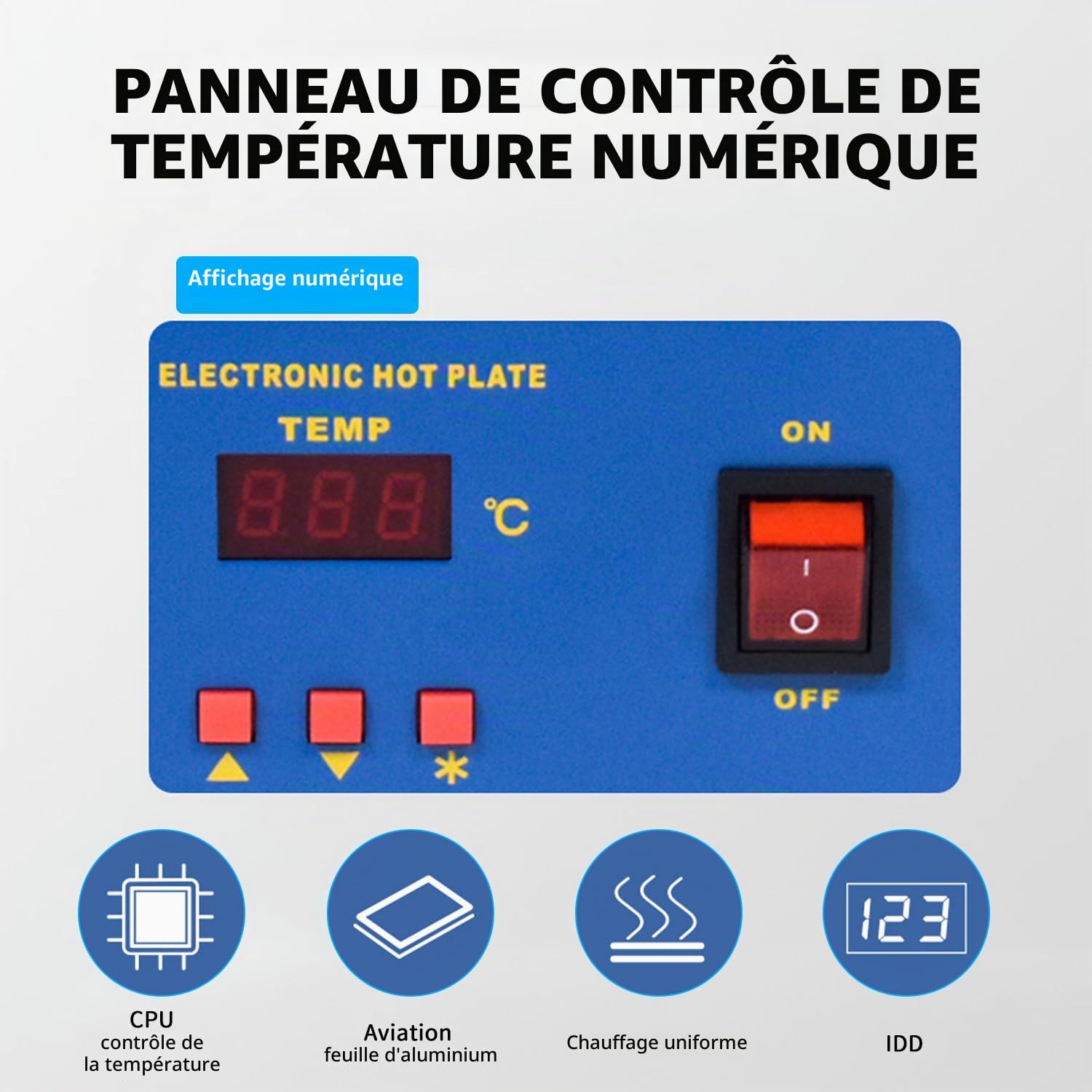Station de préchauffage, micro-ordinateur LED, plaque chauffante électrique 200 x 200 mm, plaque chauffante soudée, station de préchauffage, courant alternatif, 800 W, 50-350 °C