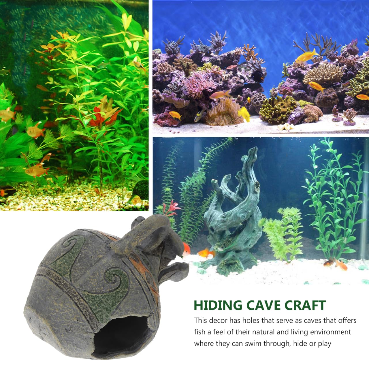 TEHAUX Ornements en résine pour aquarium, cachette pour aquarium, cachette pour aquarium et crevettes