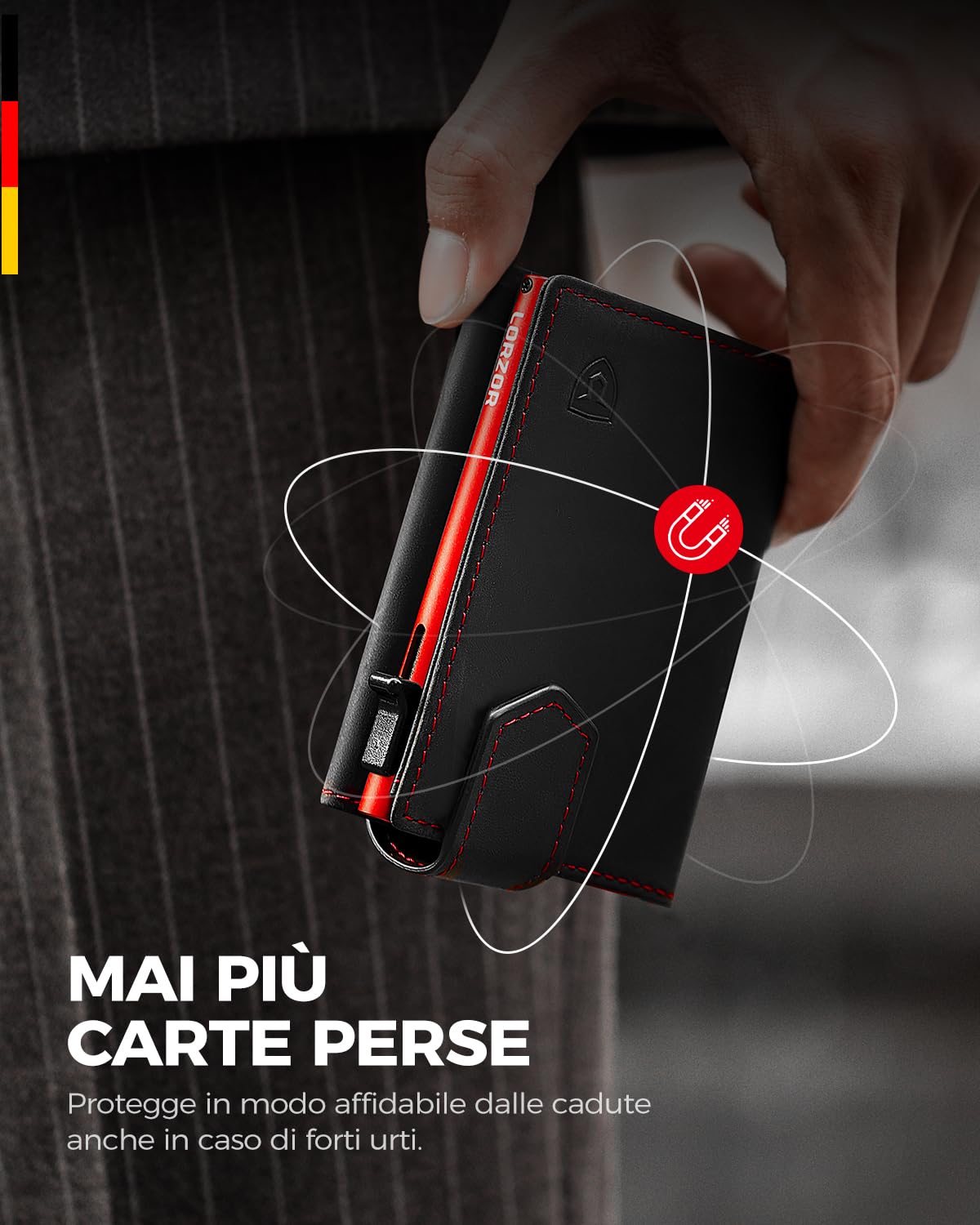 LORZOR® Portafoglio Uomo Slim vera Pelle, Porta Carte di Credito con Protezione RFID & Portamonete, Portacarte Uomo Pop-up Contenere 10 Carte, Porta Tessere Tascabile, Magnetica