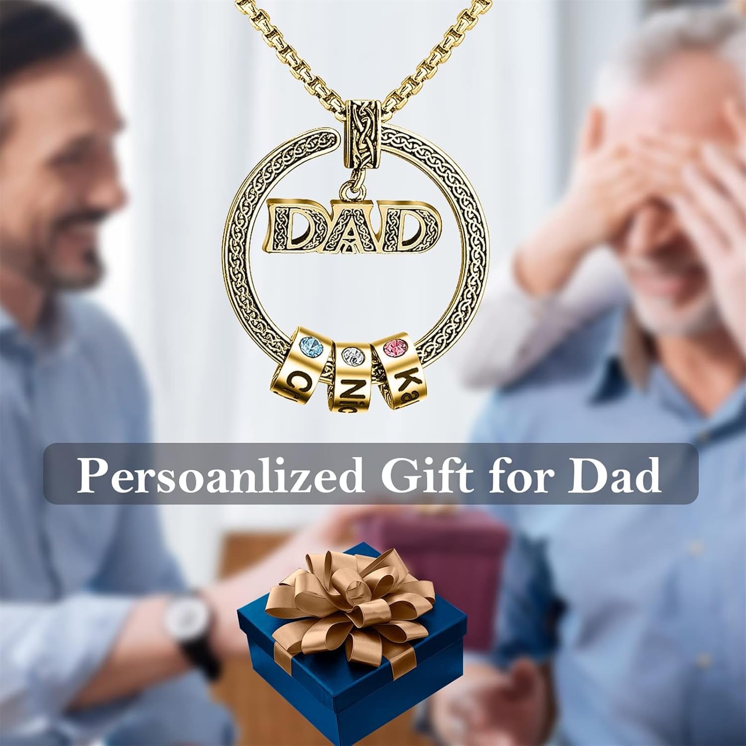 BAUMA AUTO Personalized Name Necklace for Men Dad Necklace Engraved Initial Name Beads Charm Necklace for Men Customized Family Names Necklace for Dad Grandfather Birthday