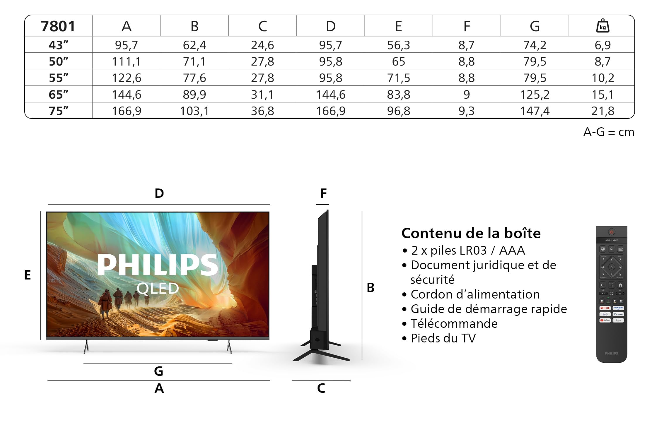 PHILIPS 75PQS7801/12 téléviseur Intelligent 4K LED Ambilight, 75 Pouces, Pixel Precise Ultra HD, Titan OS, Son Dolby Atmos