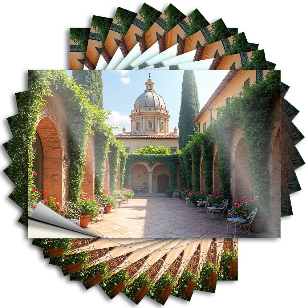 Cottage Core Decorations Bumper Funny Sticker - Charming Italian Courtyard with Dome Happy Durable Sticker Easy Apply for Diatomaceous Decor(8X12CM)
