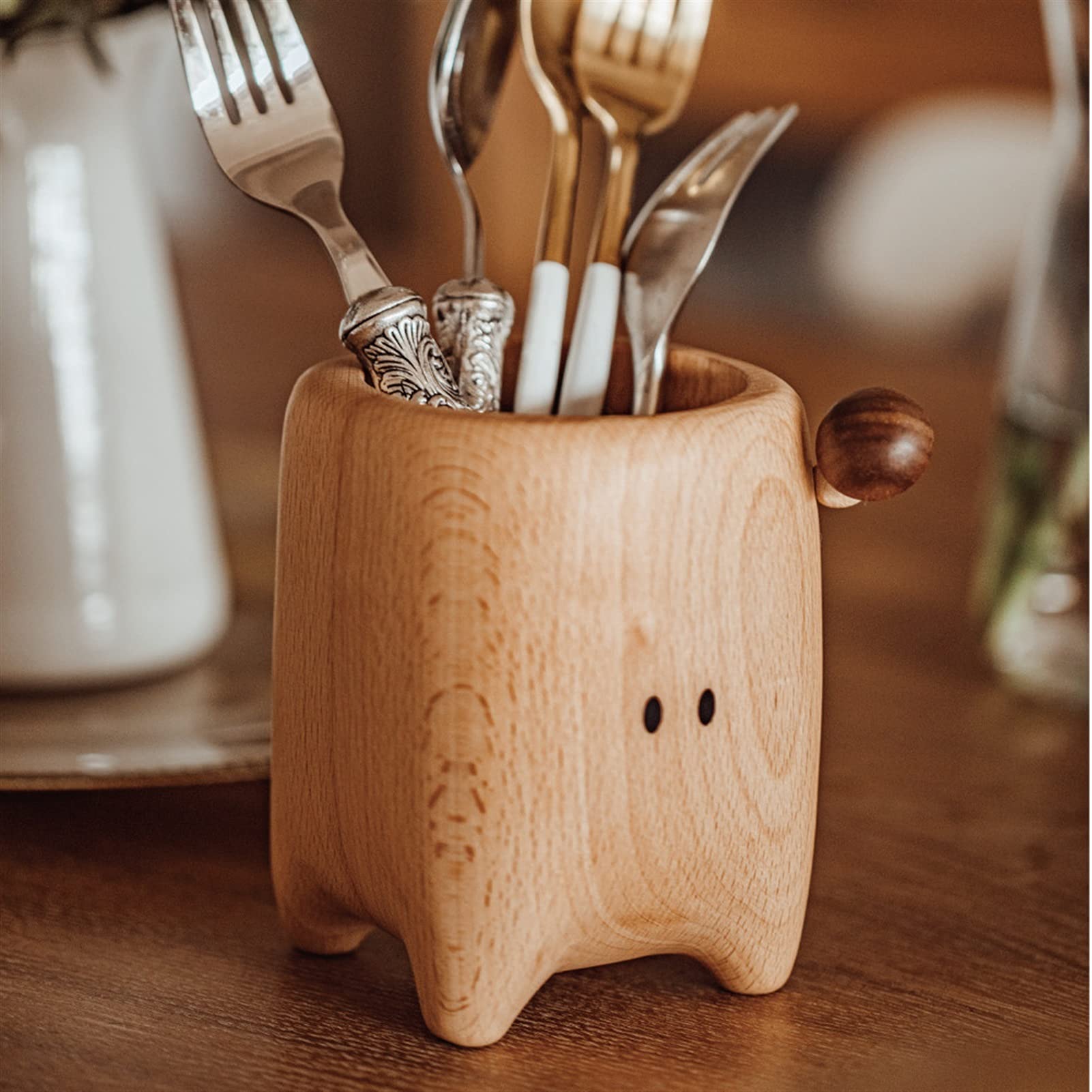 Pot à crayons en bois de hêtre pour bureau, baguettes, vaisselle, multi-usages