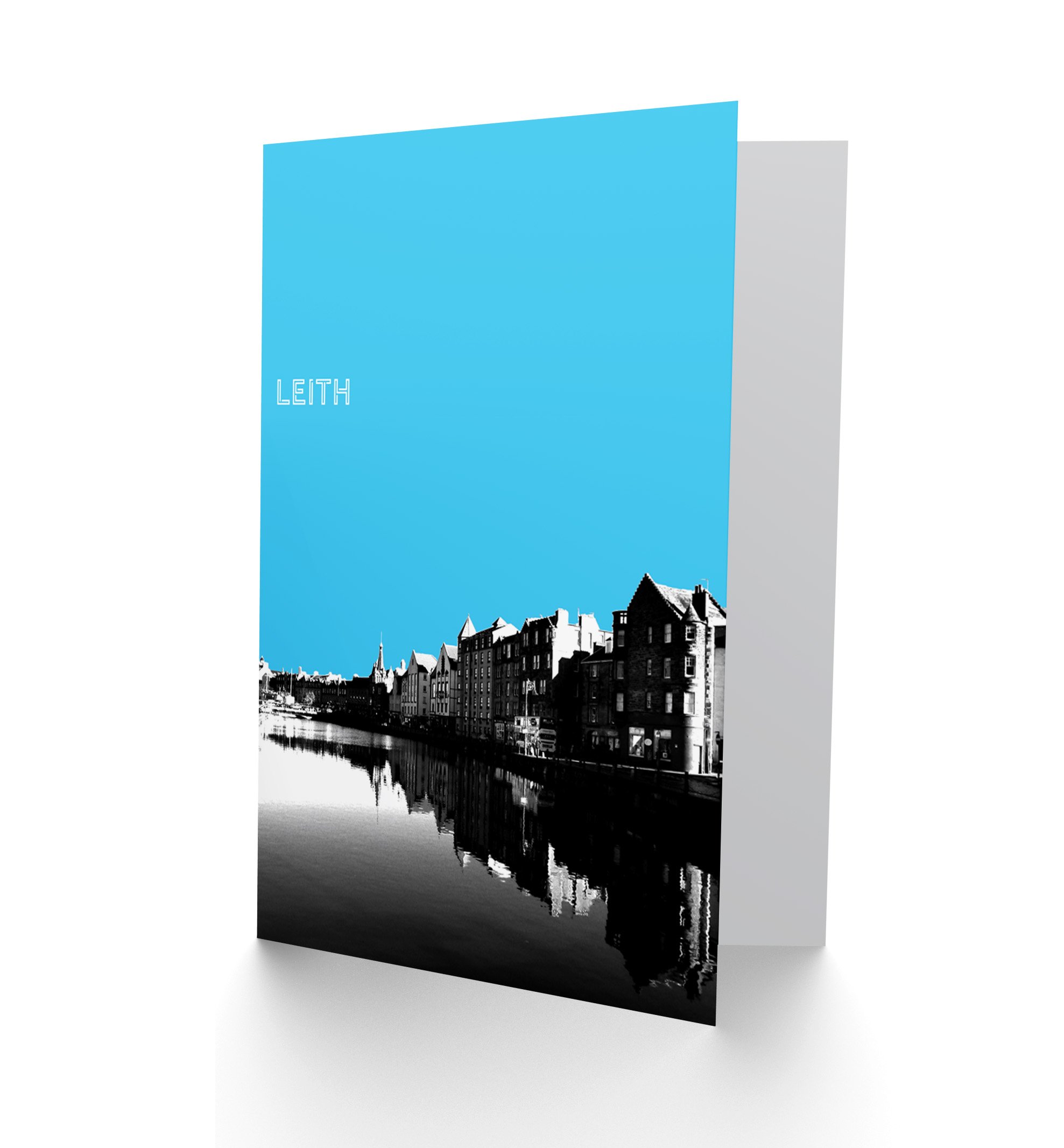 Wee Blue Coo Sky Blue Leith Shore Edinburgh Scottish Landmark Greetings Card