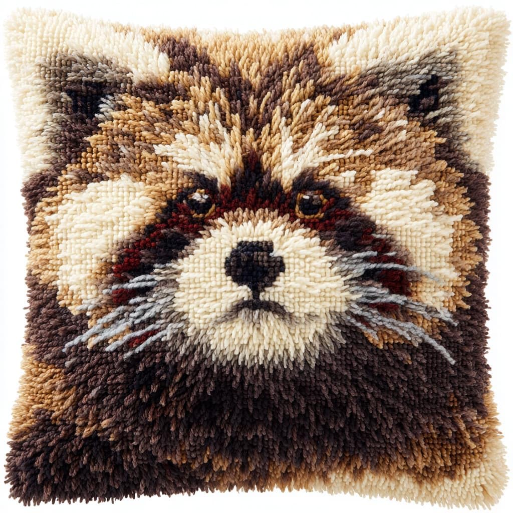 WallustrioaW Latch Hook Kits Pillow 17x17in,Animal Raccoon