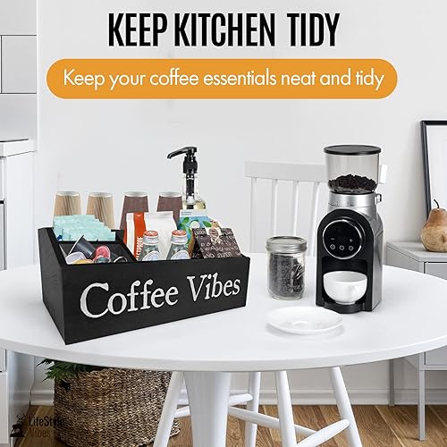 Miniatura 5 de LifeStyle Vibes Organizador de estación de café, organizador de barra de café para encimera con almacenamiento de tazas K, accesorios de estación de