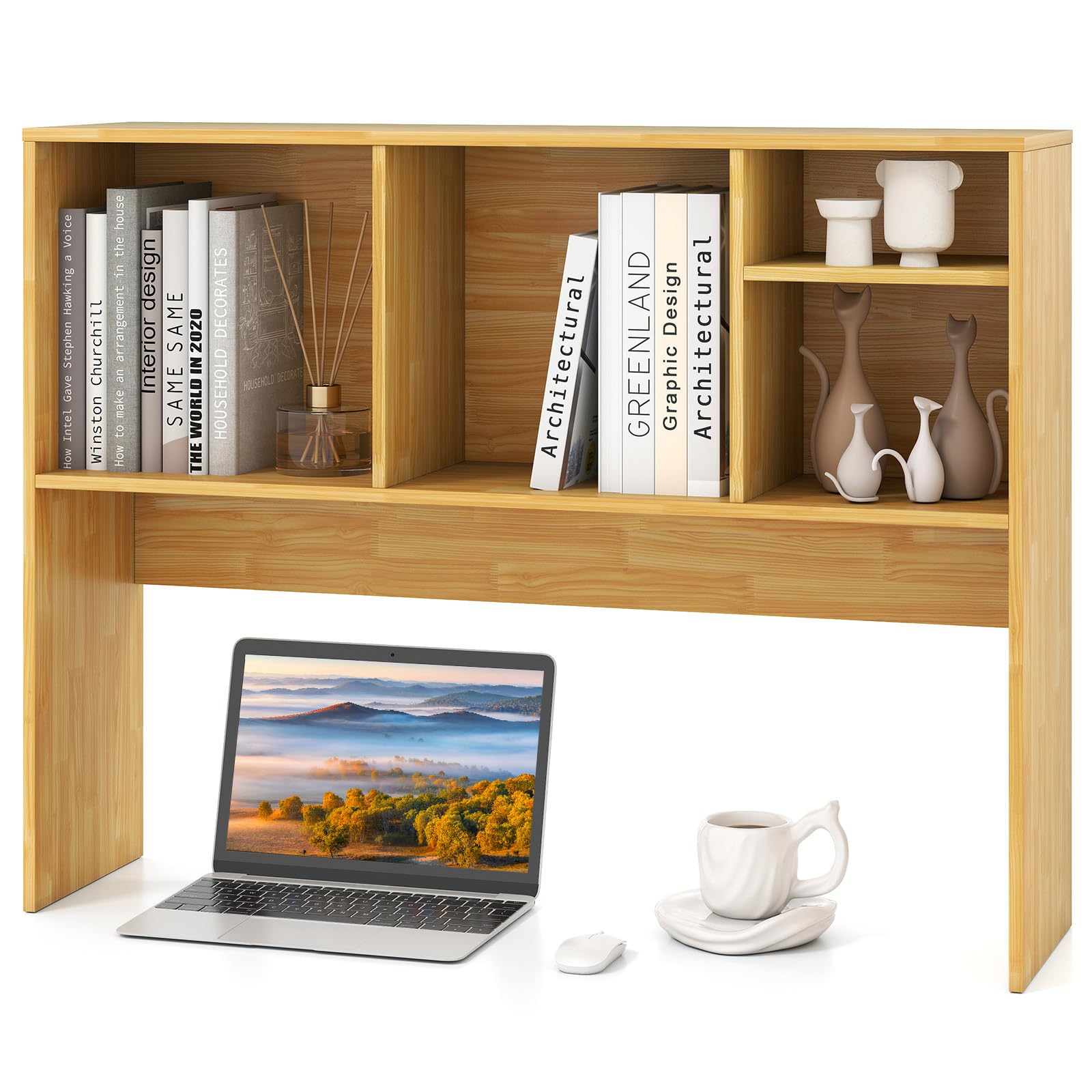 Tangkula Desktop Bookshelf, Countertop Storage Hutch with 4 Shelves for Computer Desk, Desktop 2-Tier Display Rack, Multipurpose Wood Desk Hutch Storage Organizer for Dorm Office Home
