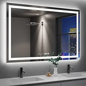 Amorho LED Bathroom Mirror 55"X40" with Front and Backlight, Stepless Dimmable Wall Mirrors with Anti-Fog, Shatter-Proof, Memory, 3 Colors, Double LED Vanity Mirror(Horizontal/Vertical)