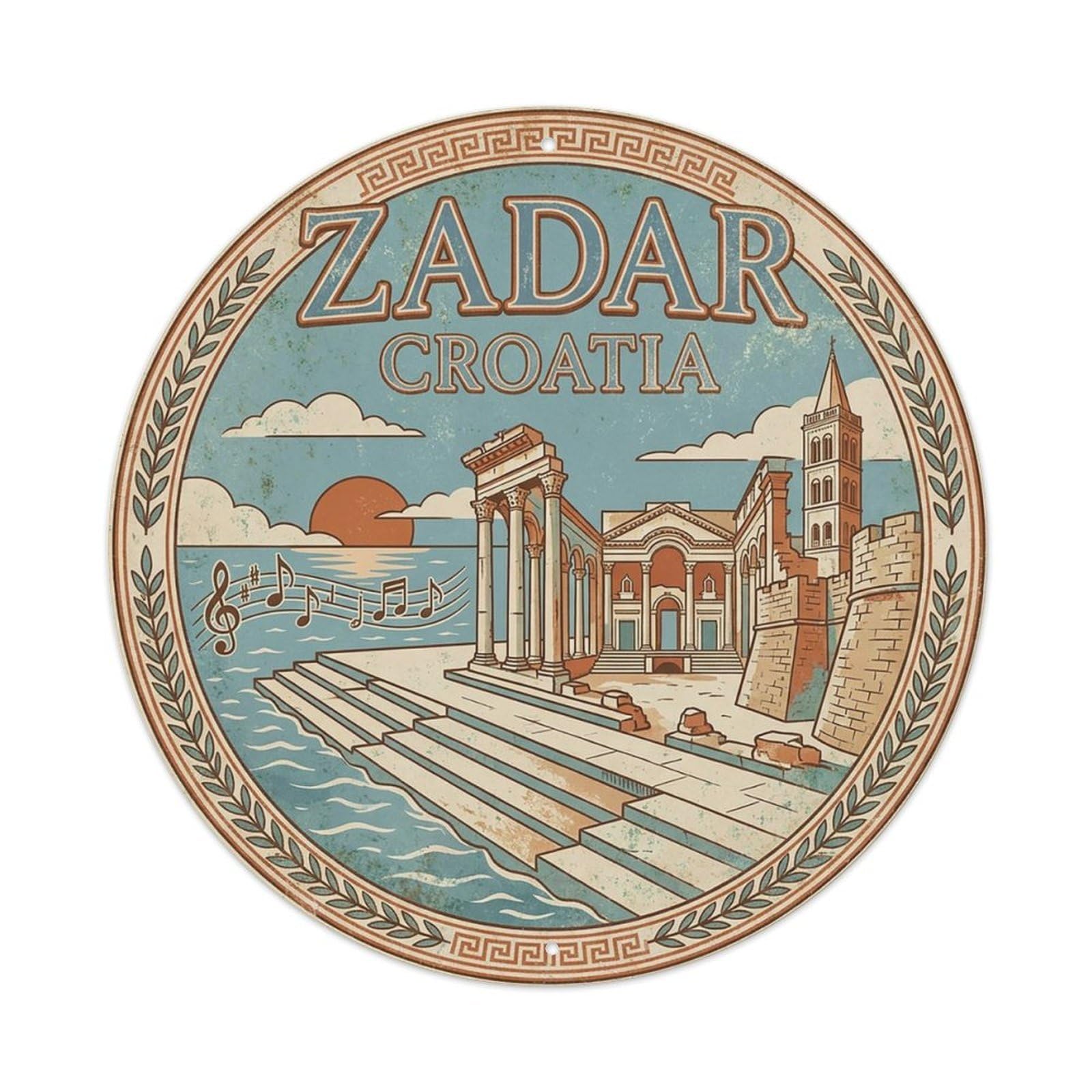 Vintage Travel Croatia Zadar Vintage Metal Tin Sign Plaque Wall Decor for Cafe, Club Bar, Office, Garden Metal Poster 8x8Inch