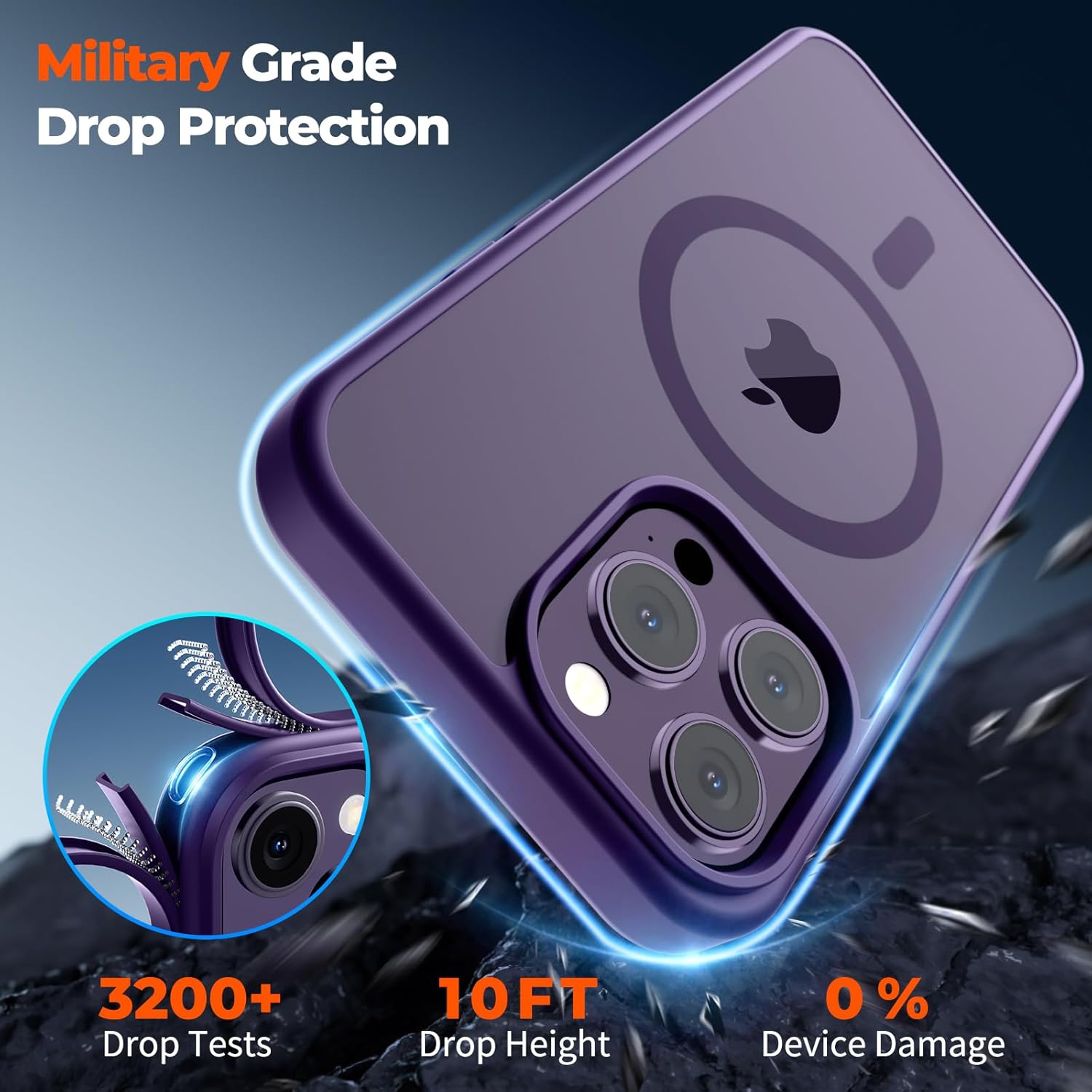 Magnetic for iPhone 14 Pro Case, [Compatible with MagSafe] [Military Grade Drop Protection] Translucent Matte Shockproof Anti-Scratch Phone Cover, Dark Purple - Image 4