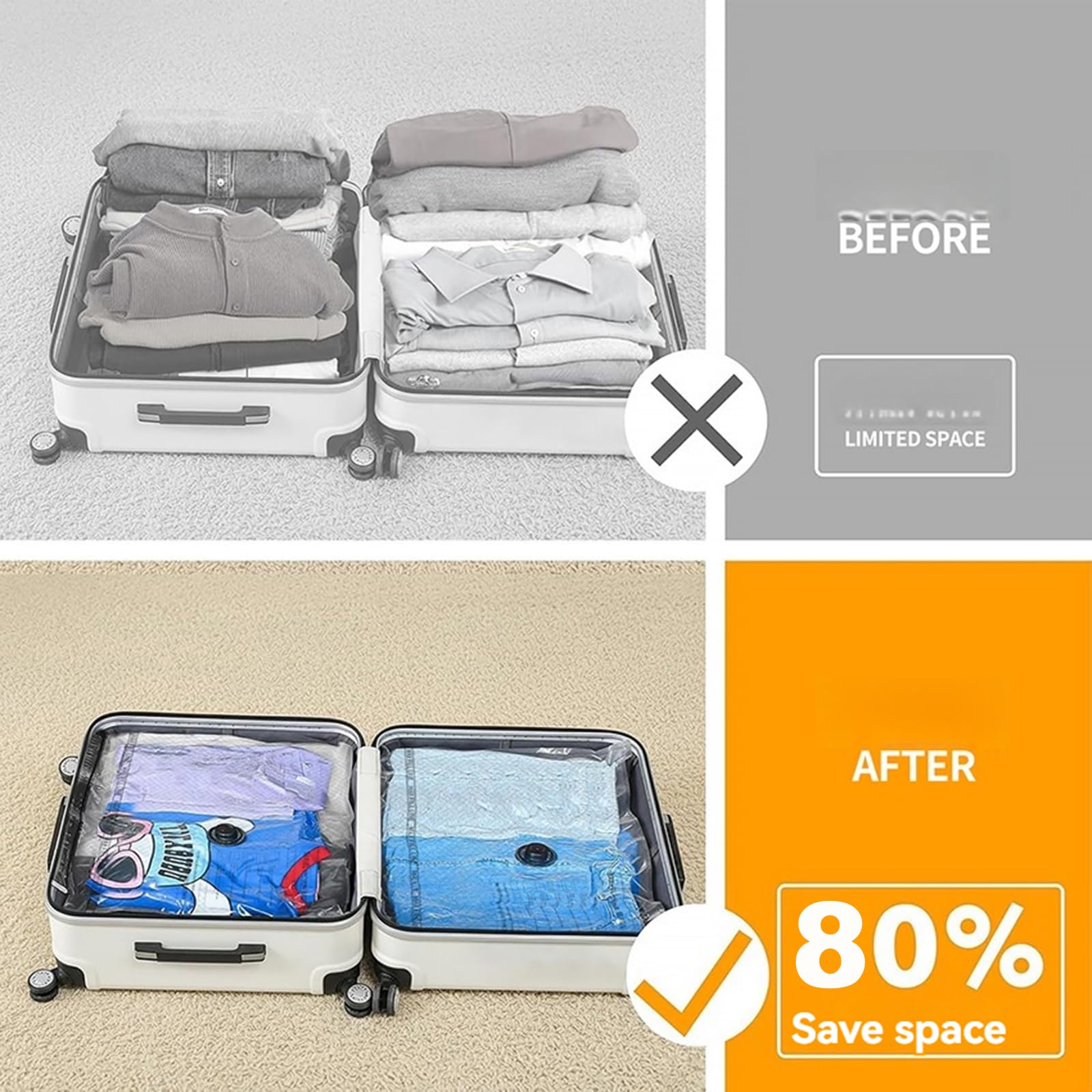 Vakuum-Kompressionsbeutel, transparent, platzsparend, Aufbewahrungsbeutel, L/M/S, für Reisen und Zuhause, Aufbewahrung von Kleidung, Decken, Vakuumbeutel mit wiederaufladbarer kabelloser