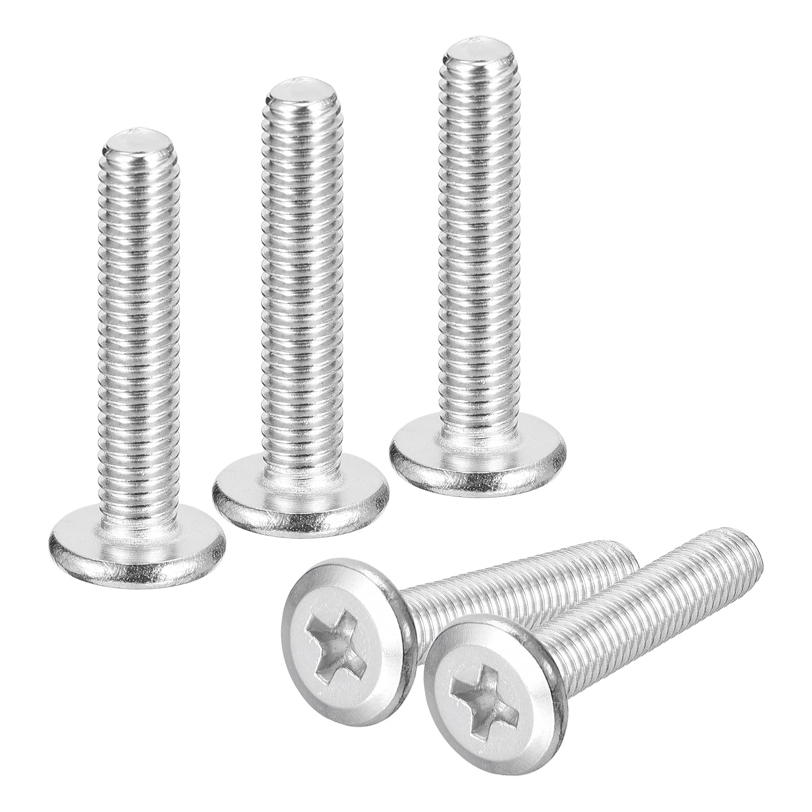 sourcing map M5x25mm Flat Round Head Phillips Head Screws, 10Pcs 304 Stainless Steel Phillips Drive Machine Screw, Full Thread, Bright Finish, Furniture Screw Connection Bolt Screw
