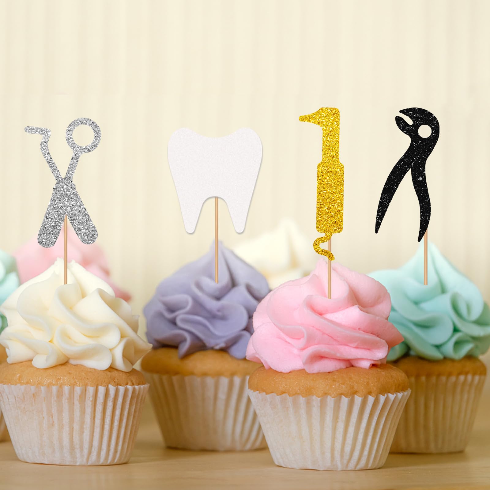 Kuchenaufsatz Zahnarzt-Motiv Für Kindergeburtstag – 5,9x5,6 Zoll, Glitzer, Für 5-11 Zoll Kuchen