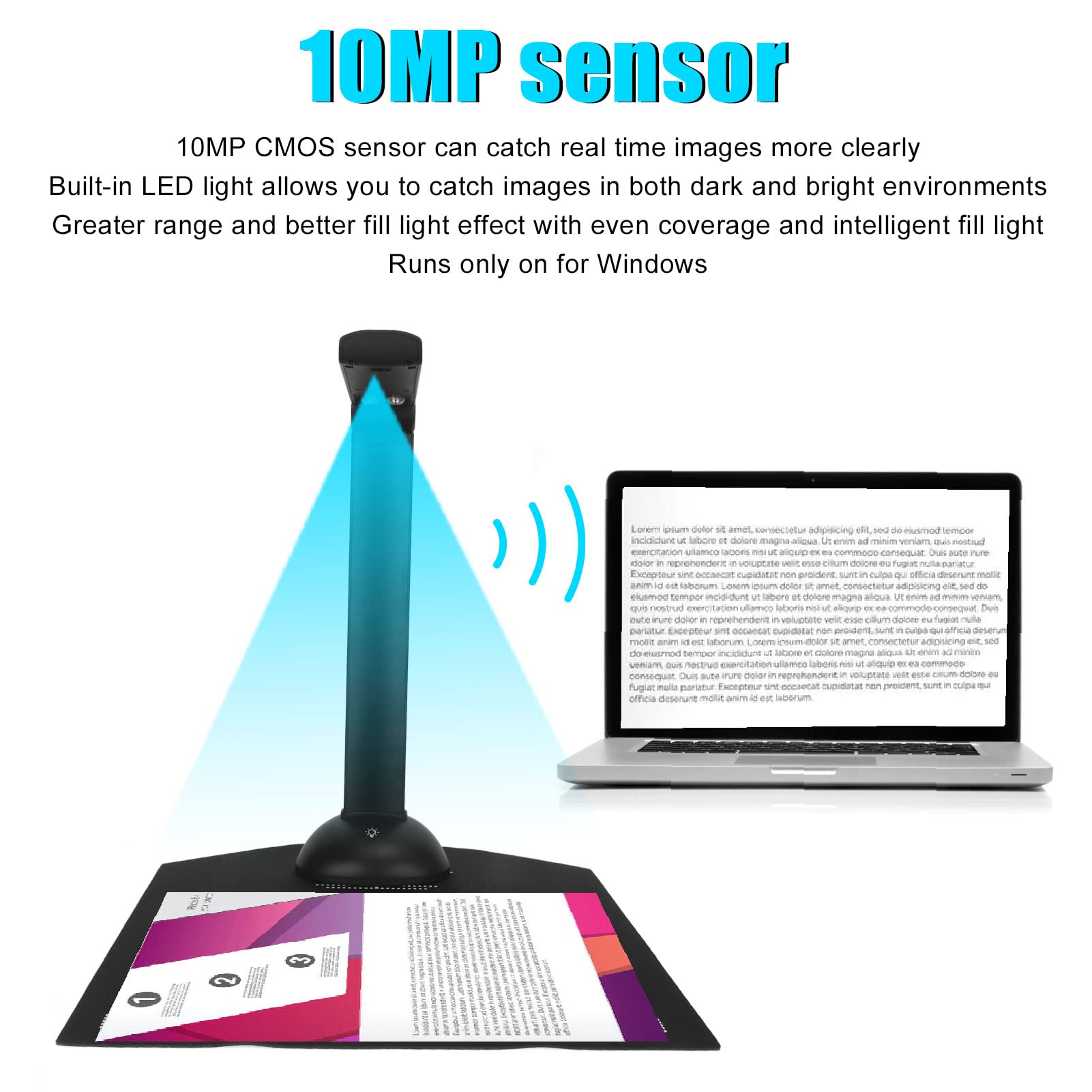 Portable Document Camera, 12 MP, Professional Book
