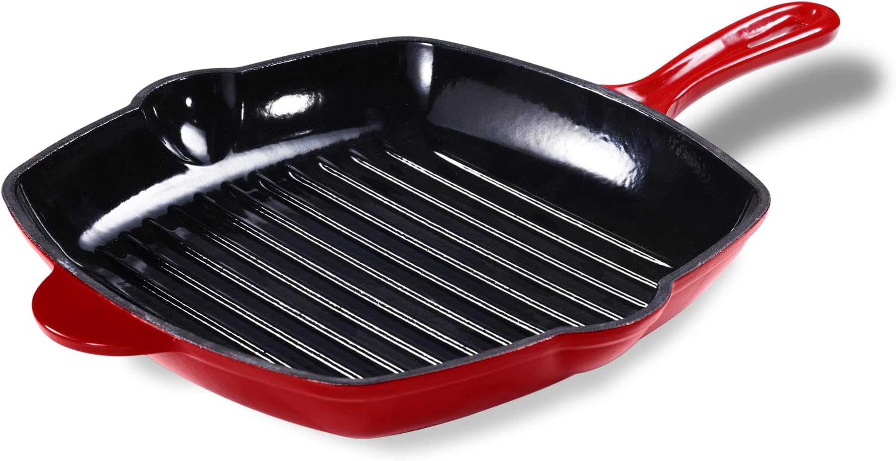 CAROTE 10" Cast Iron Grill Pan Skillet Frying Pan, Oven, Stovetop, Grill, Campfire & Induction Compatible, Durable, Non-Toxic, Even-Heating Cookware, Red, Square