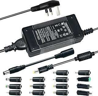 12V 5A 60W Power Supply Adapter, AC100-240V to DC12V 60W Converter Adapter Driver Transformer with 14 DC Tips, 5.5mm x 2.1mm DC Plug for CCTV Camera, LED Strip Lights, LCD Monitors