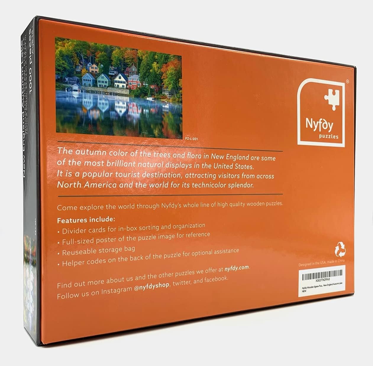 Wooden Jigsaw Puzzle - 1000 Pieces Puzzles for Adults - 30 x 20 Inches Landscape Puzzle (New England Autumn Lake)