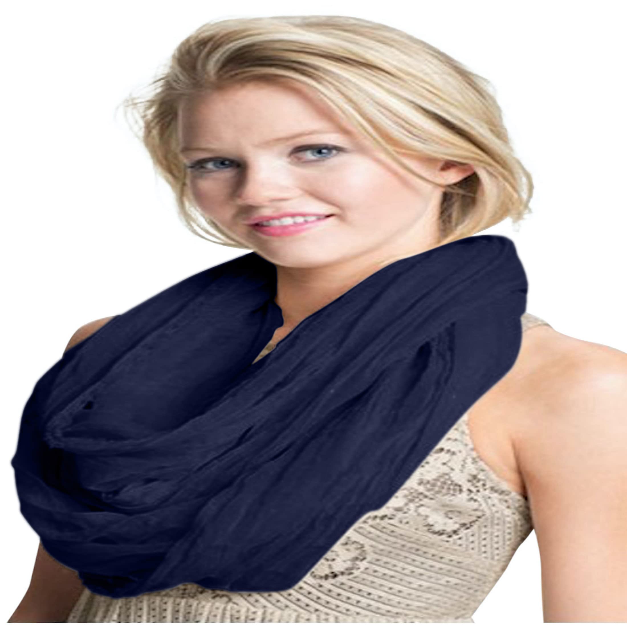 Cj Apparel Women's Navy Blue Nepalese Mobius Infinity Scarf Snood Cowl Circular Tube Eternity Shawl Pashmina New