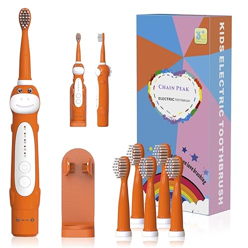 Cepillo de dientes eléctrico de dinosaurio, cepillo de dientes sónico para niños, niños pequeños y niñas de 3 a 12 años con recordatorio de 30,