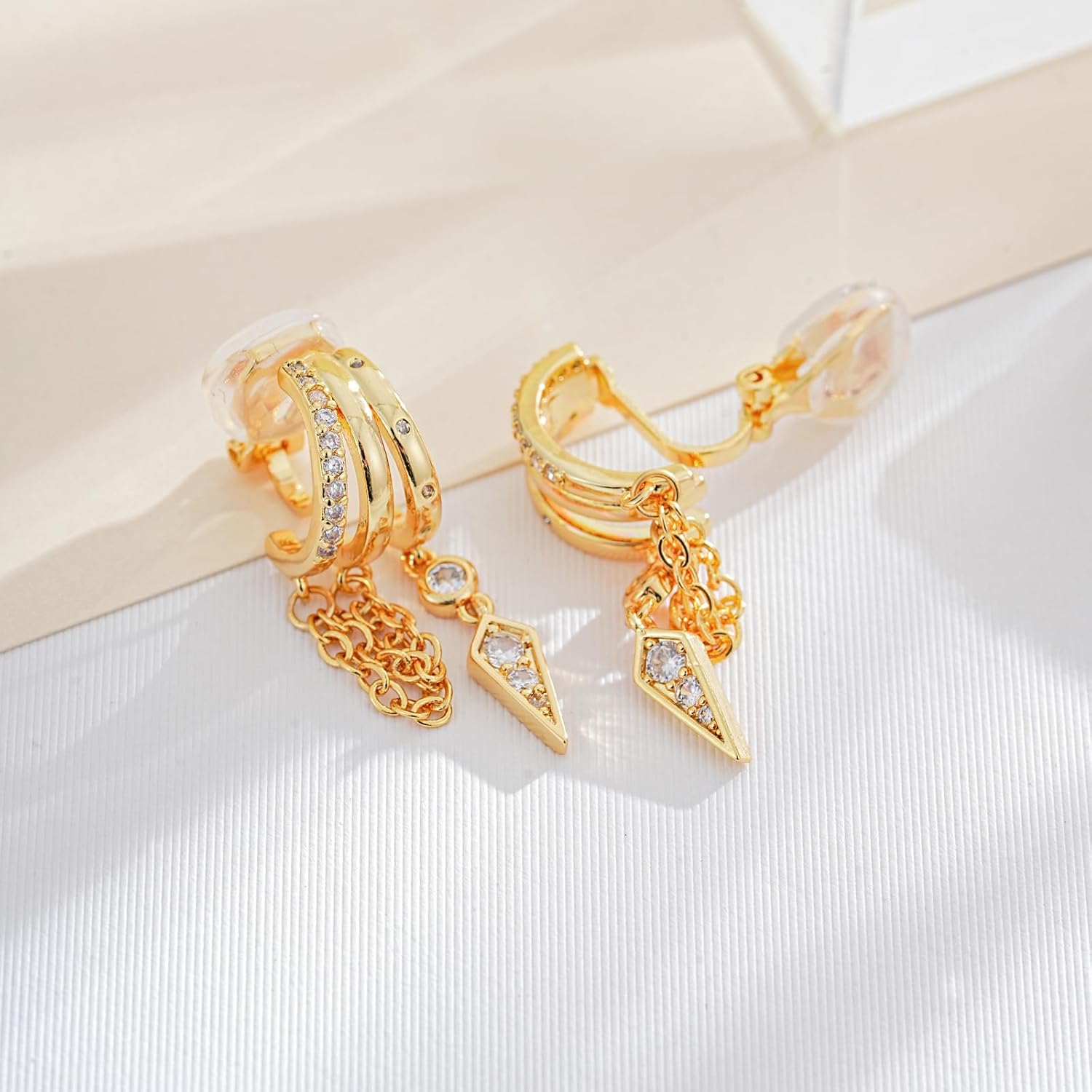 Gold Clip On Earrings for Women Sparkly Tassel Chain Drop Clip-On Earrings 18k Gold Plated Statement Non-Pierced Jewelry Gifts - Image 6