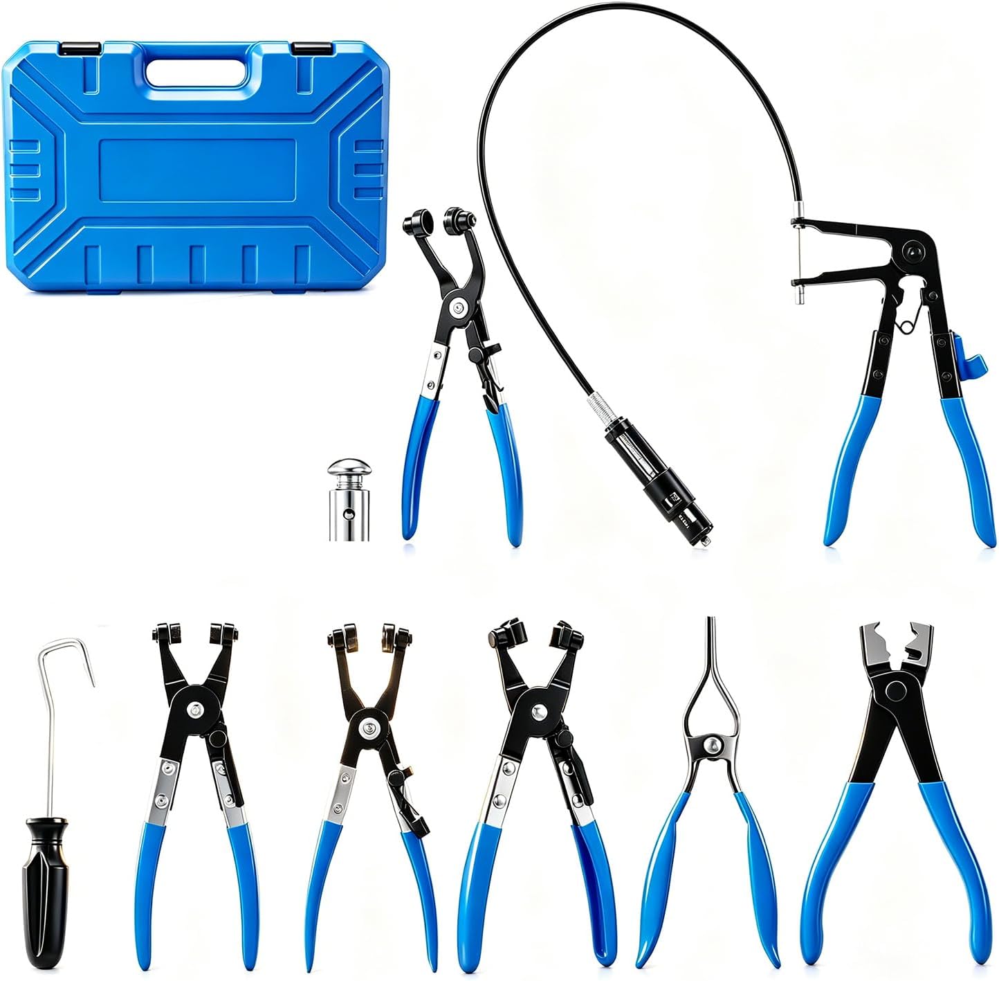 Saker Hose Clamp Pliers Set, Automotive Clamp Removal Tool Kit, Spring Clip Pliers, Flexible Cable Clamp Tool - 9PCS Heavy Duty Locking Kit for Car Engine Repair Tight Space Mechanic DIY
