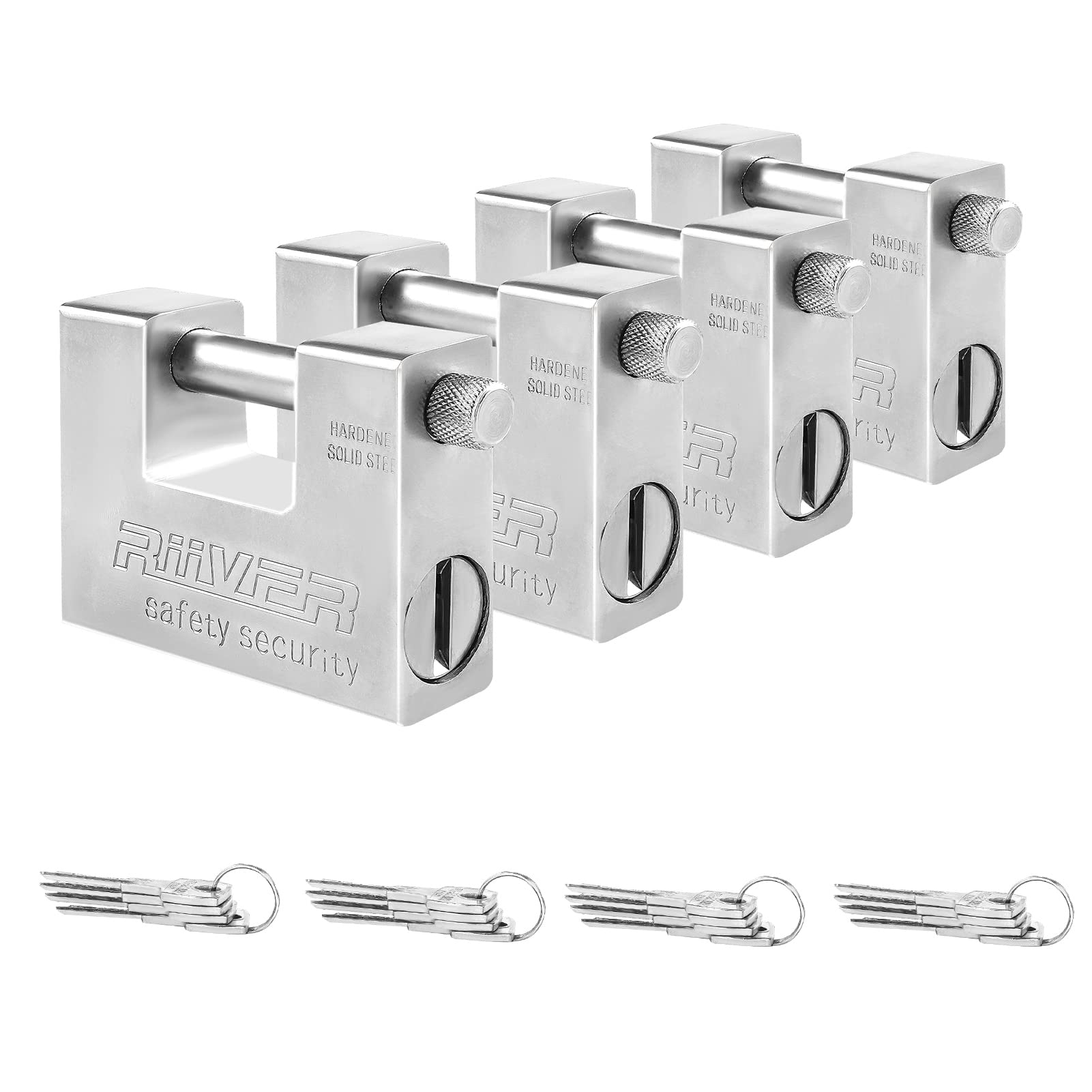 Youyijia 4PCS Container Padlock 94mm Heavy Duty Padlock Lock Waterproof 20 Keys for Garage Warehouse Shipping, Container, Garage, Shed, Motorbike, (Silver)
