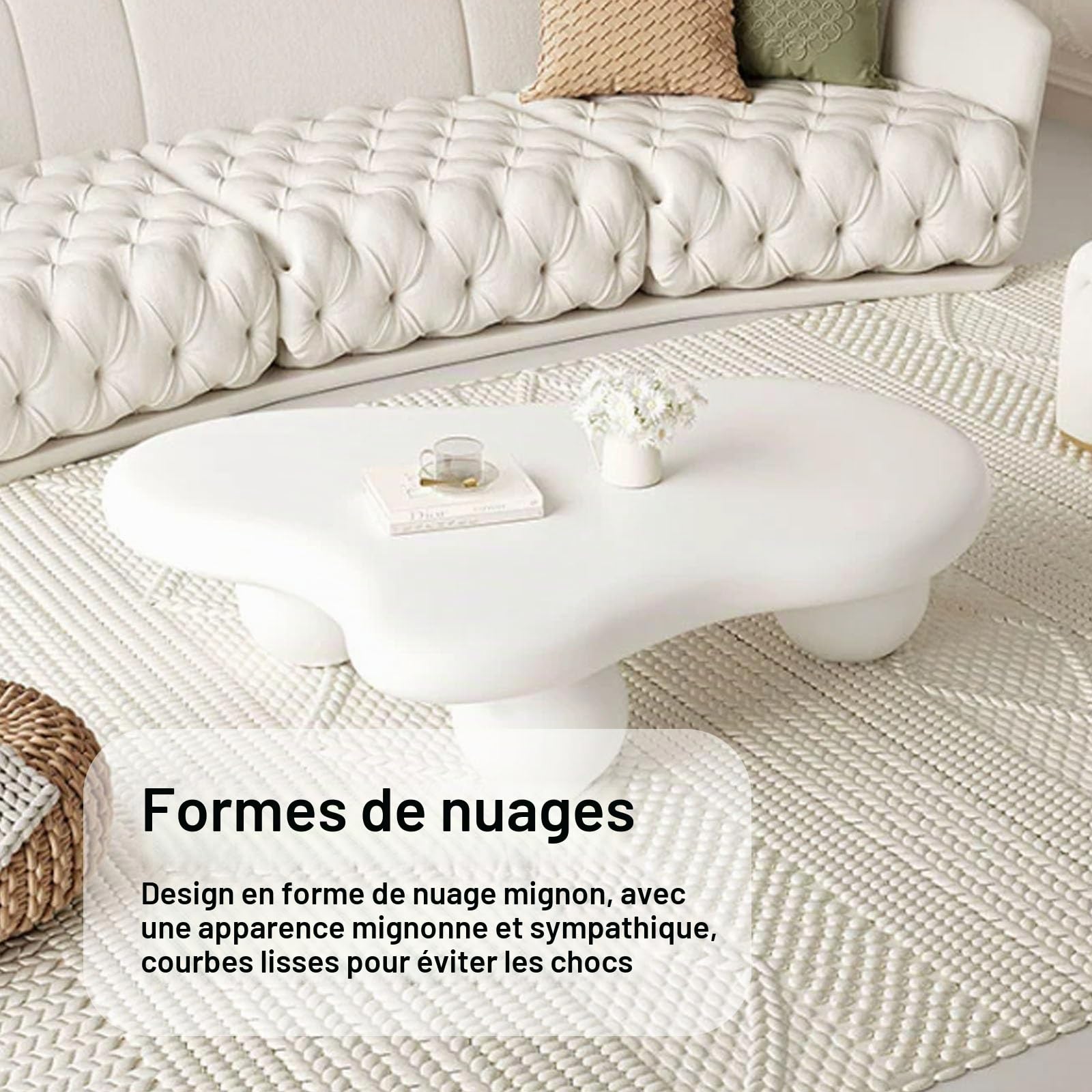 Moderna mesa de centro irregular de dibujos animados, diseño minimalista de tres patas de nube para sala de estar, muebles de interior elegantes, perfectos para niños y adultos
