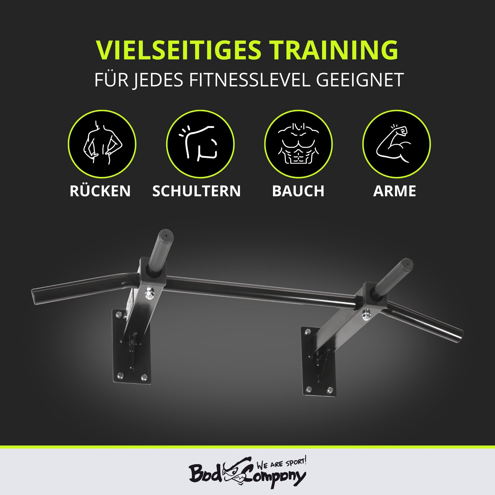 Bad Company Klimmzugstange Wandmontage oder Deckenmontage bis 350 kg belastbar - Klimmzug Stange Wand oder Decke inkl. Anleitung und Befestigungsmaterial - Für Fitness Zuhause oder Gym