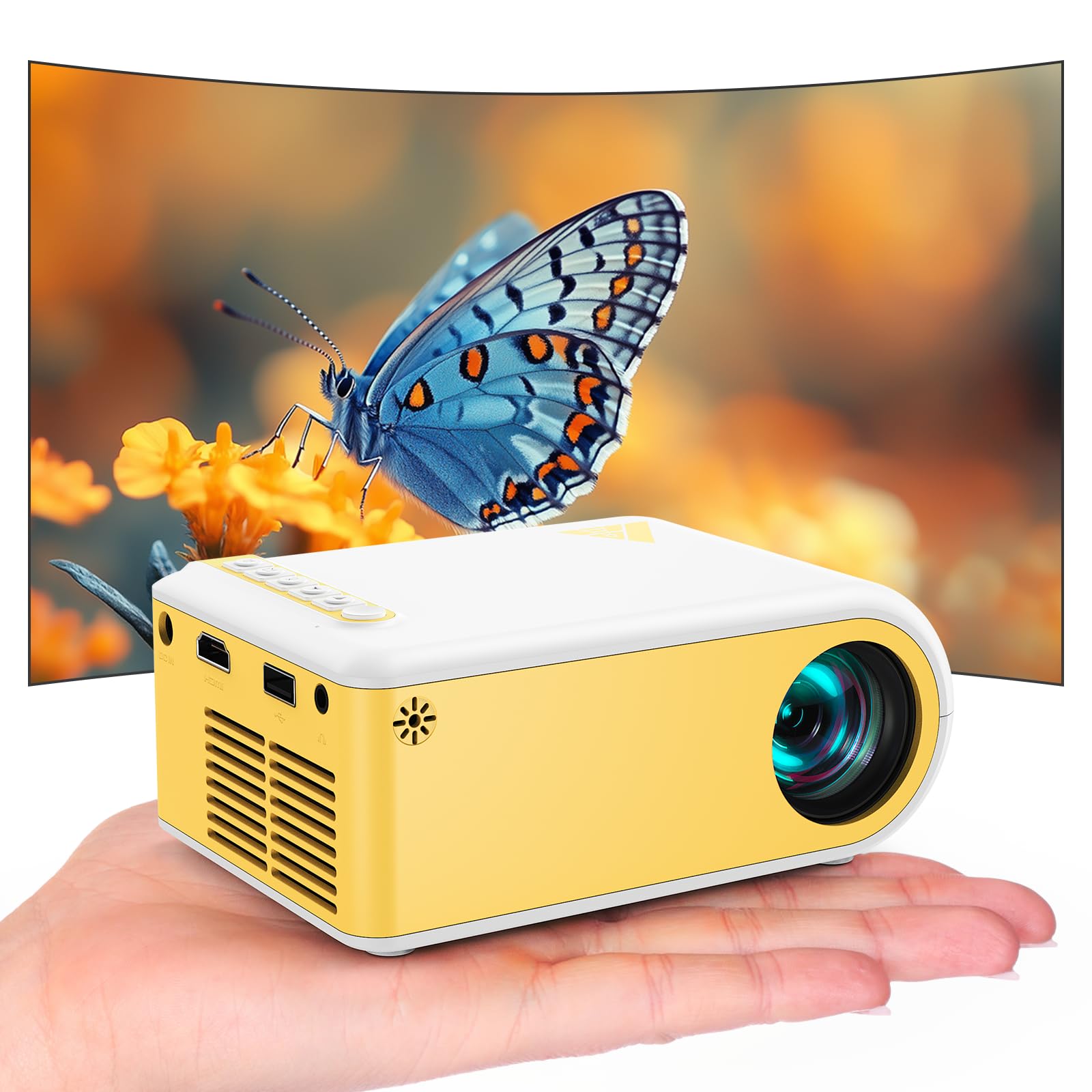 Mini Projecteur Video 4K 1080P Supporte, Videoprojecteur Portable avec WiFi et Bluetooth 5.4, Retroprojecteur de Cinéma D'extérieur, Projecteurs Vidéo avec Haut-Parleur