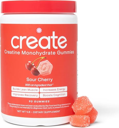 Create - Gomitas de creatina monohidratada con 1.5 g de creatina por gomita para fuerza muscular, resistencia, recuperación y concentración veganas,