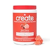 Create Creatine Monohydrate Gummies for Men & Women | 1.5g Creatine per Gummy for Muscle Strength, Endurance, Recovery, & Focus | Vegan, Non-GMO, Gluten-Free | Premium Sour Cherry Flavor | 90 Count