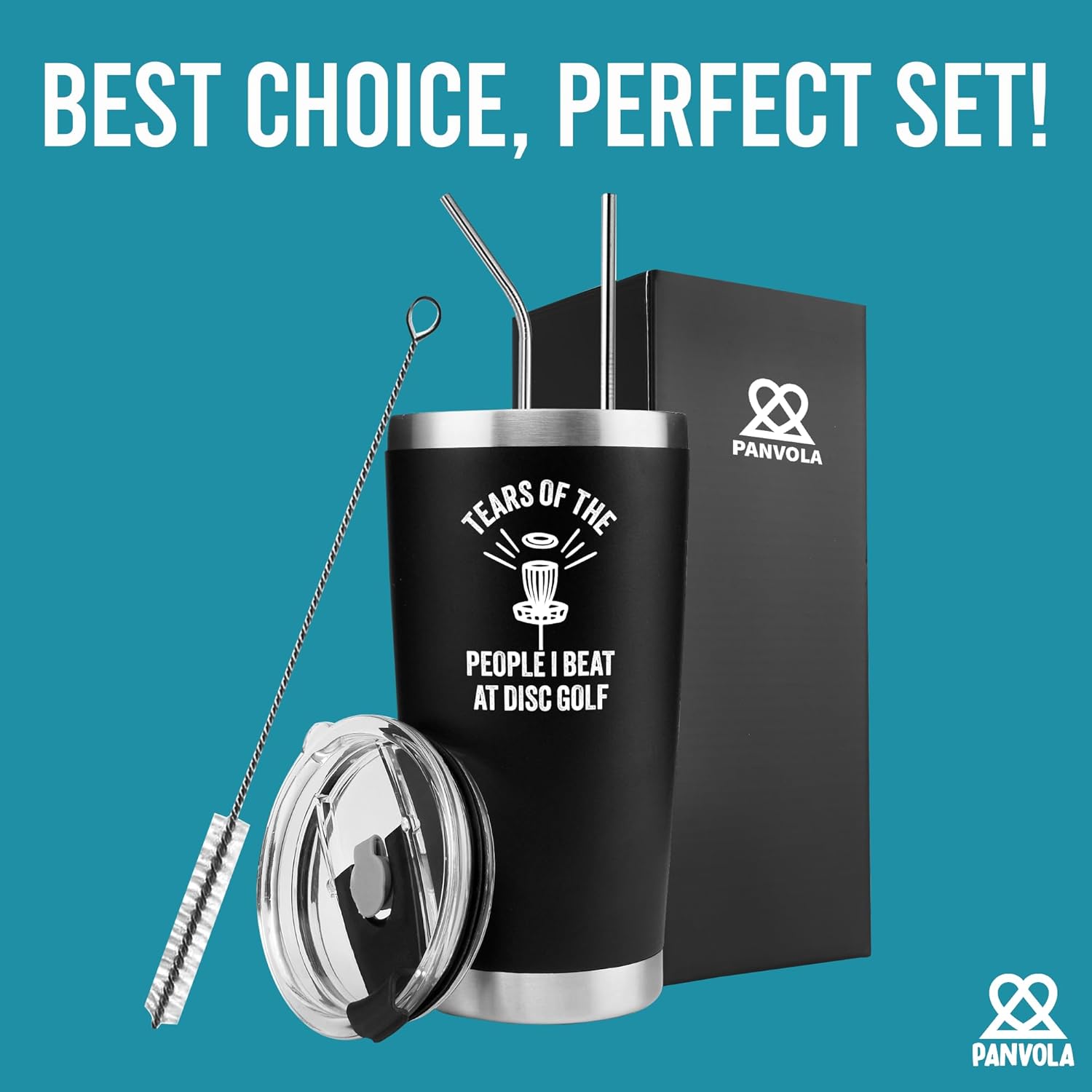 Panvola Tears Of The People I Beat At Disc Golf Funny Disc Golfer Gifts Golf Player Gifts Vacuum Insulated Stainless Steel Tumbler with Removable Lid and Straw 20 oz Black - Image 8