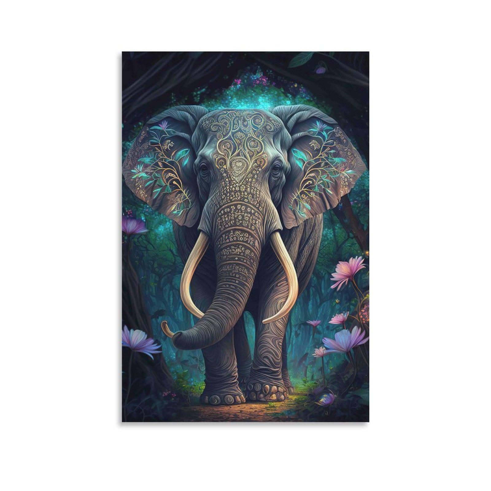 DHBANEIOK Elephant Fantasy Art Poster Artwork Giclee Canvas Prints Modern Canvas Wall Art Picture Wall Hanging for Office Gym Living Room Decor 12x18inch(30x45cm)