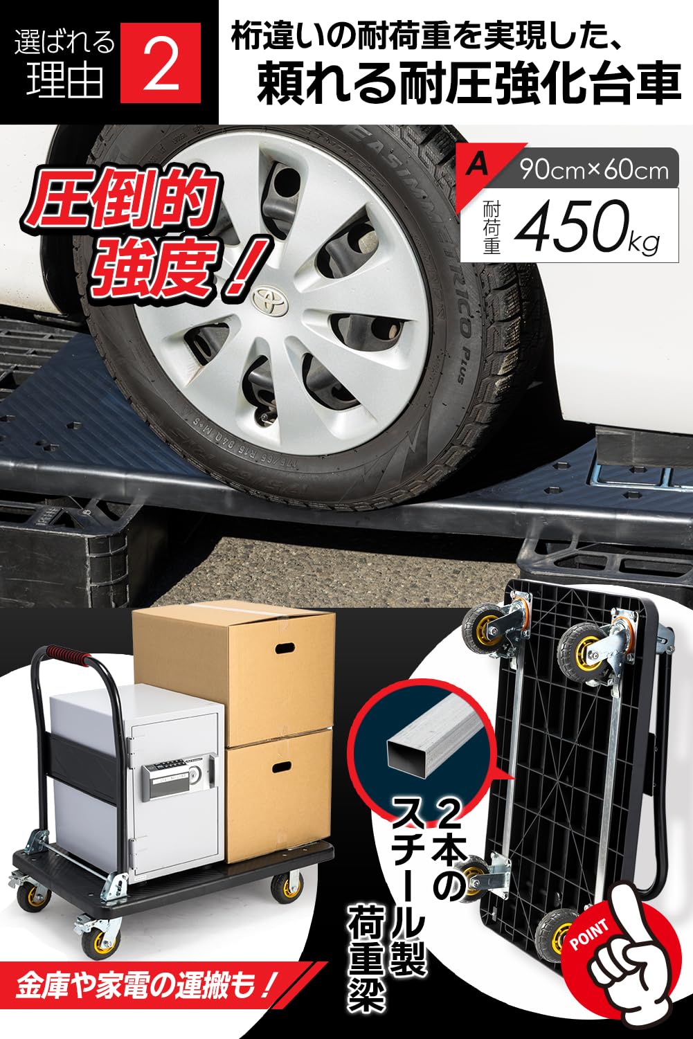Amazon.co.jp: 台車 ガード付き ストッパー有り 90×60cm 耐荷重450KG