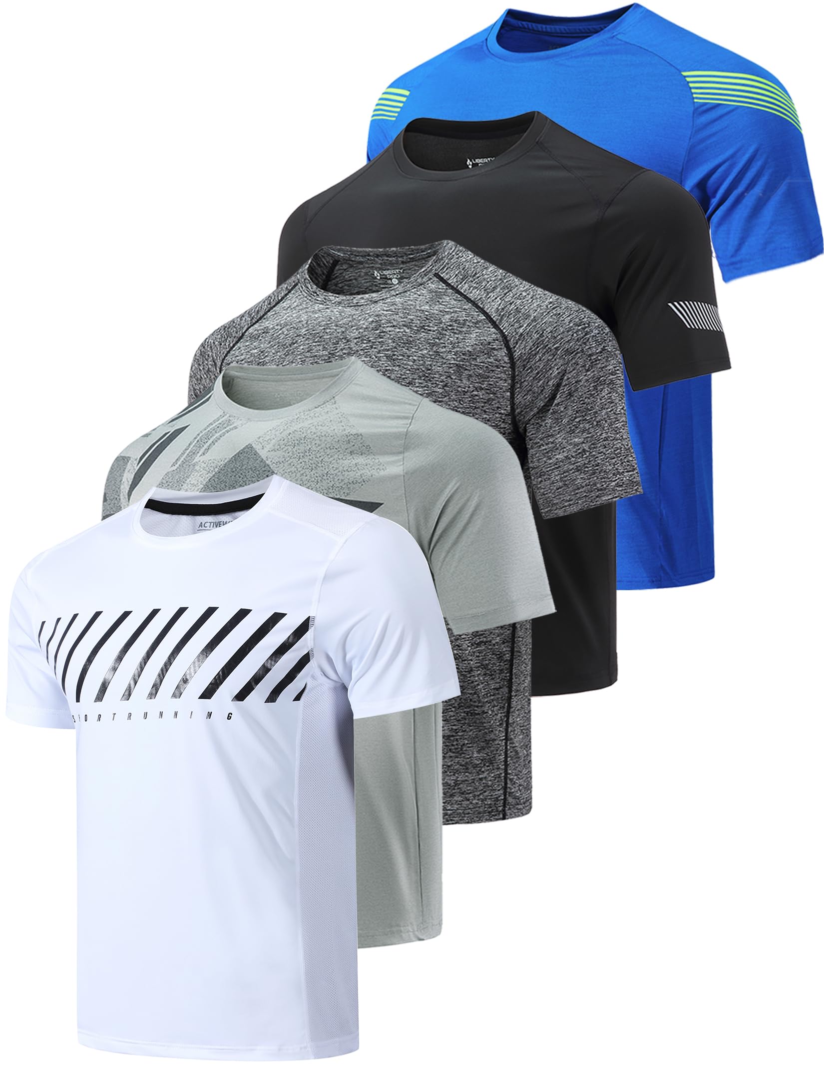 5 Pack Boys Athletic T Shirts, Youth Kids Dry Fit Short Sleeve Tees Performance Tops Activewear Clothing Bulk