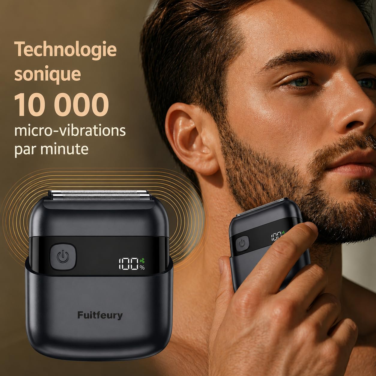 Rasoir Electriques Hommes Portable, Mini Rasoir Barbe & Visage, Étanche IPX7, Sans Fil avec Écran LED, Charge Rapide, Lames de Précision, Technologie Micro-Peigne, Voyage & Maison